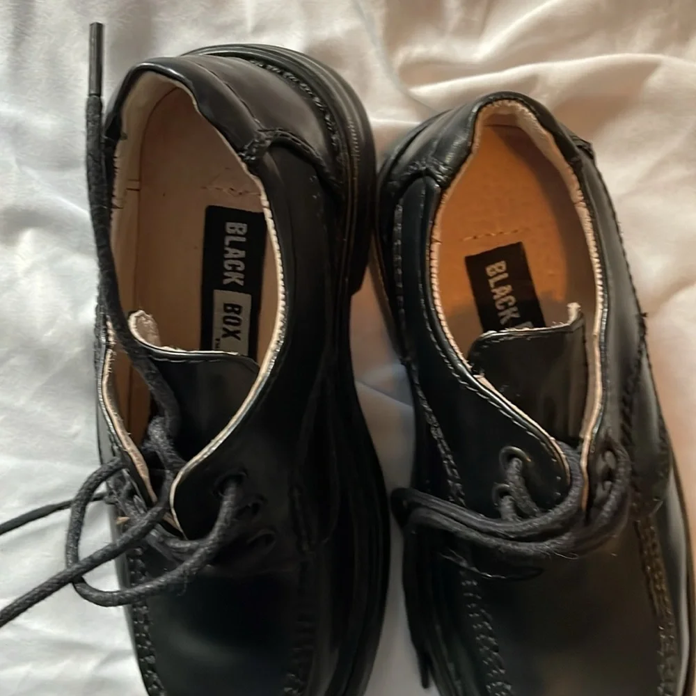 Black Box Black Leather LIL DARREN Loafer Dress Lace Up Shoes size 8